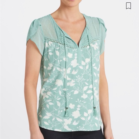 Turquoise flutter sleeve tassel knit too, XS NWT - Picture 4 of 13